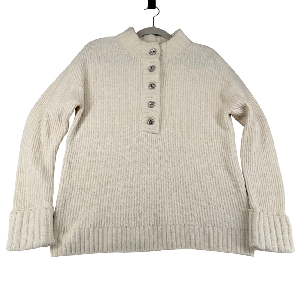 Talbots Jewel Ribbed Henley Sweater Mock Neck Womens Small Wool Cotton Holidays